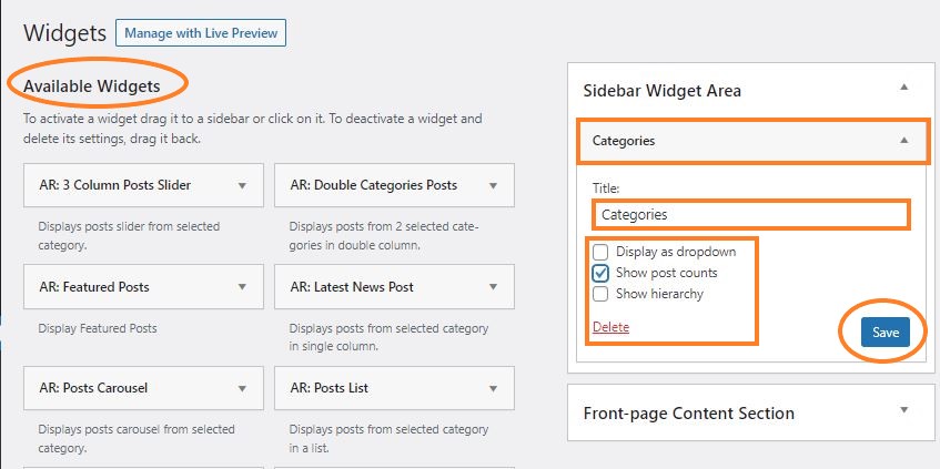 Organizing Categories widget | WordPress website