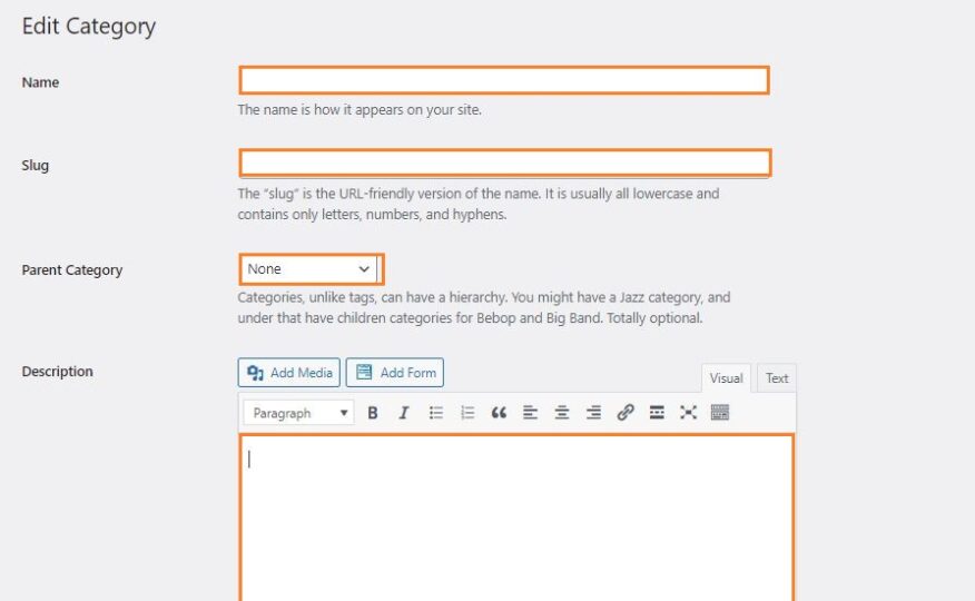edit category | WordPress website